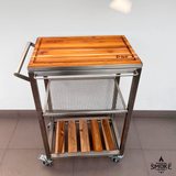 Mesa parrillera inox + Tabla teca