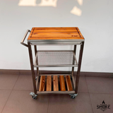 Mesa parrillera inox + Tabla teca